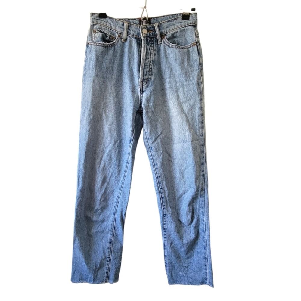 UO BDG size 24 slim straight light wash blue jeans with raw hems & button fly